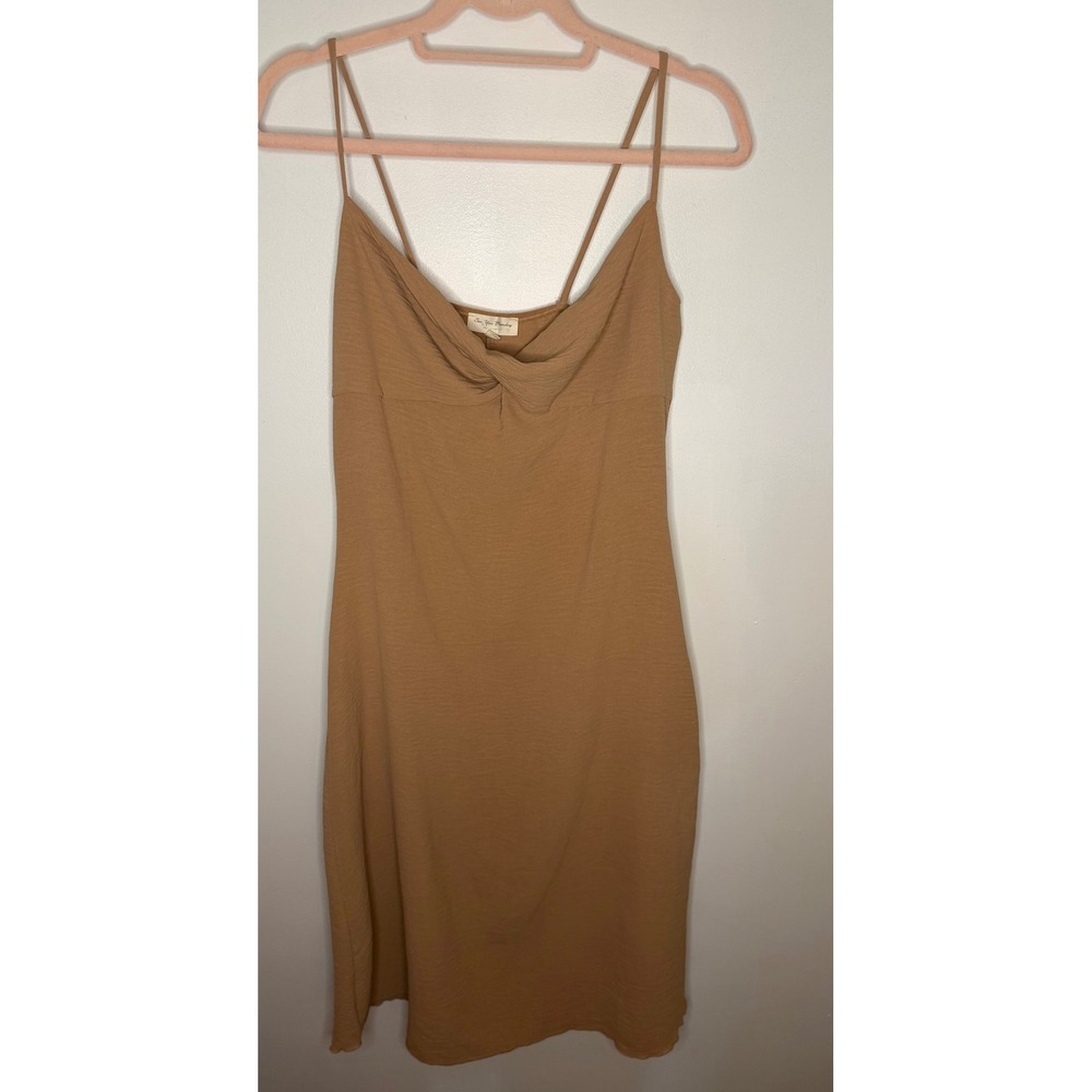 See You Monday Los Angeles Tan Twist Front Spaghetti Strap Mini Dress Small